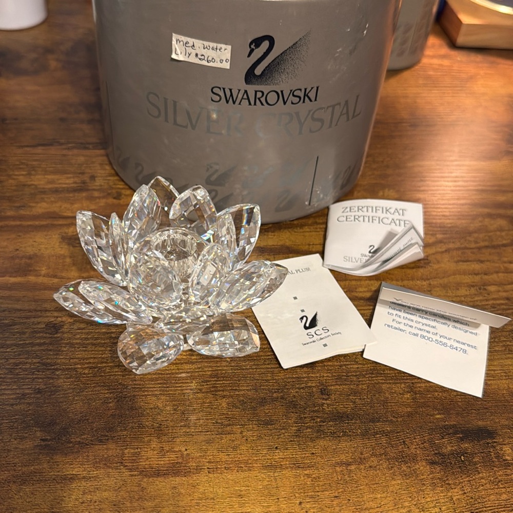 Swarovski Crystal Water Lily candle holder medium with box